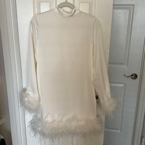Boohoo High Neck Feather Dress